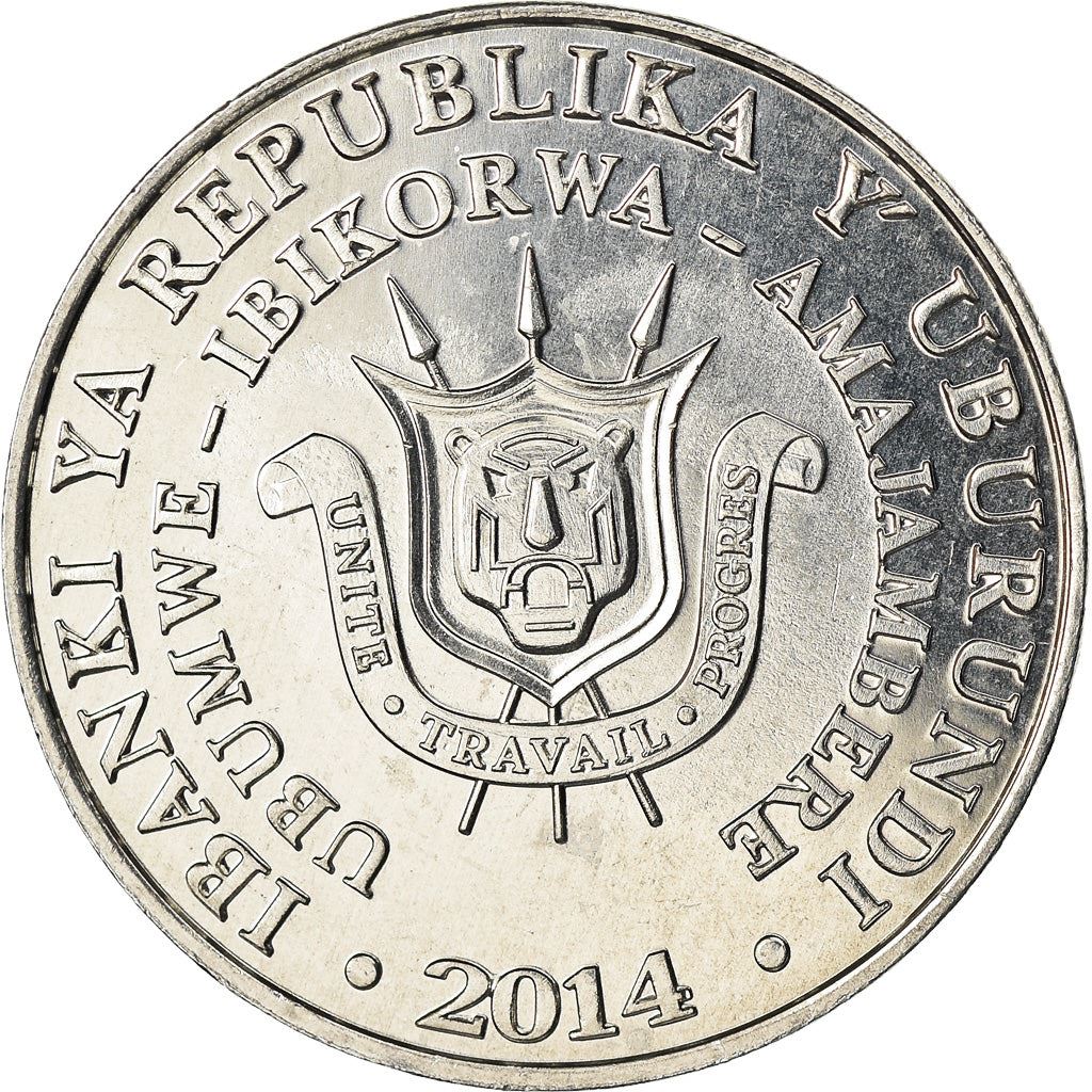 Burundi | 5 Francs Coin | Yellow-billed stork | Km:27 | 2014