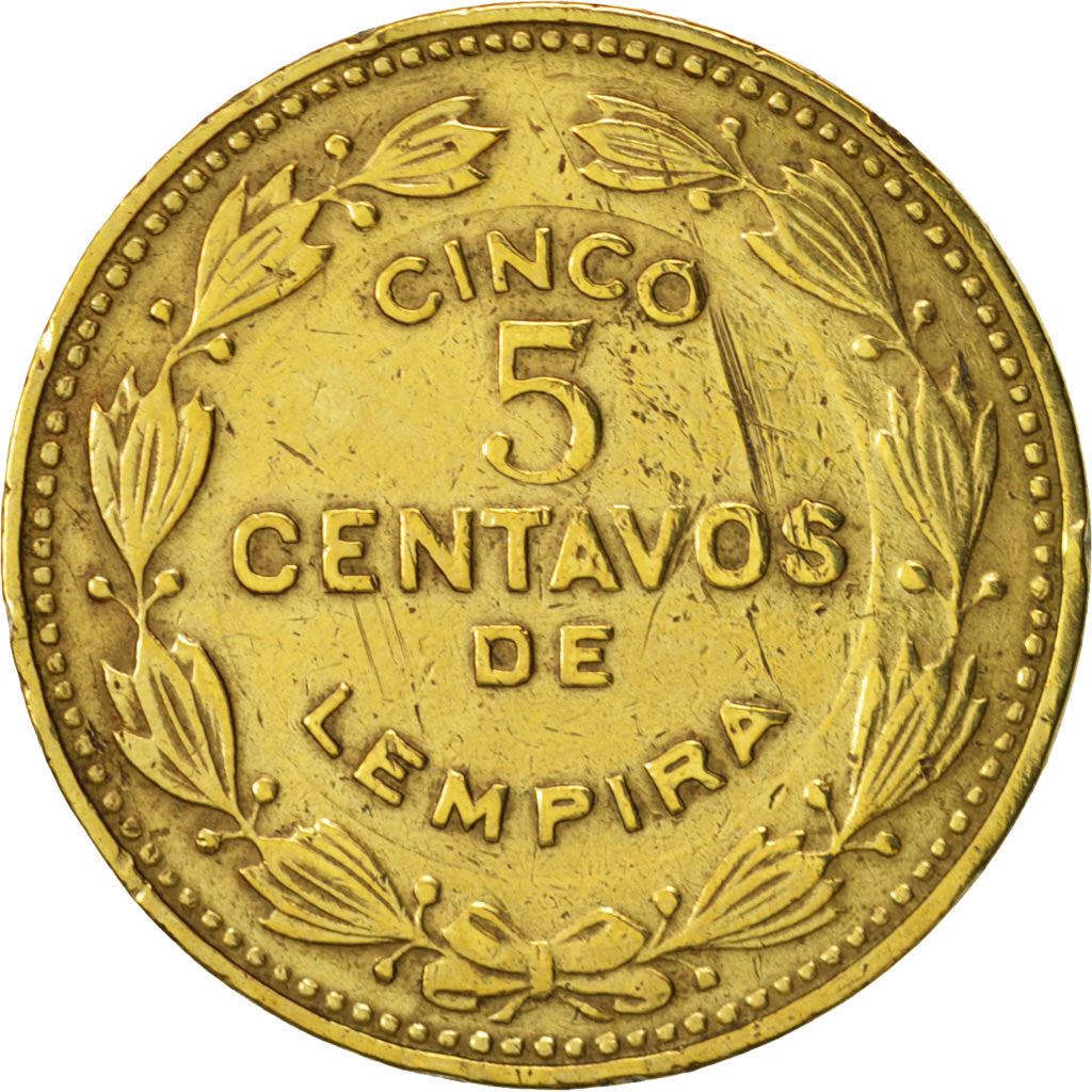 Honduras | 5 Centavos Coin | Brass | Wreath | Coat of Arms | Km:72.2A | 1975 - 1989