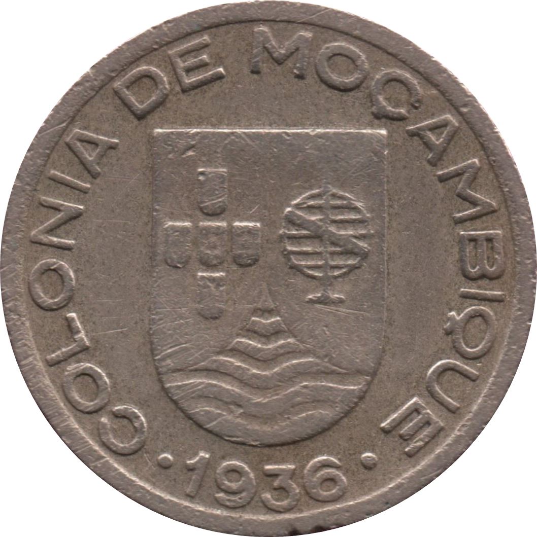 Mozambique | 50 Centavos Coin | Globe | Shield | Km:65 | 1936