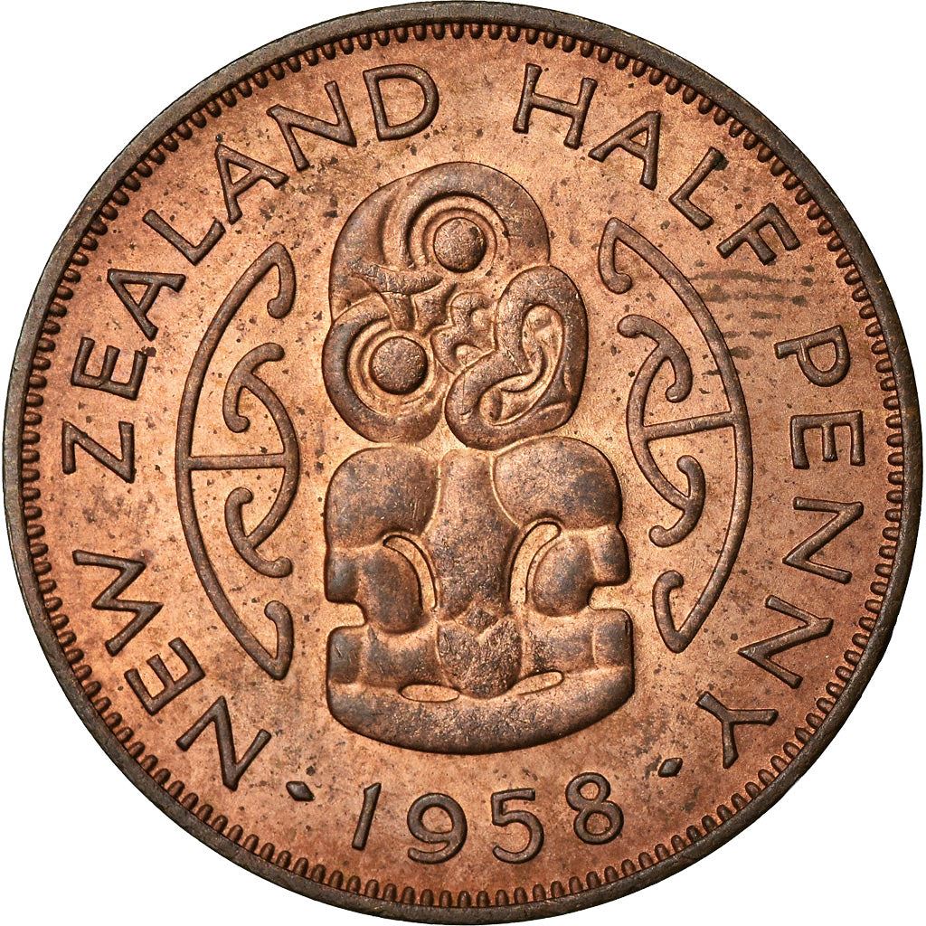 New Zealand | 1/2 Penny Coin | Elizabeth II | Hei-Tiki | Maori Pendant | Km:23.1 | 1953 - 1965