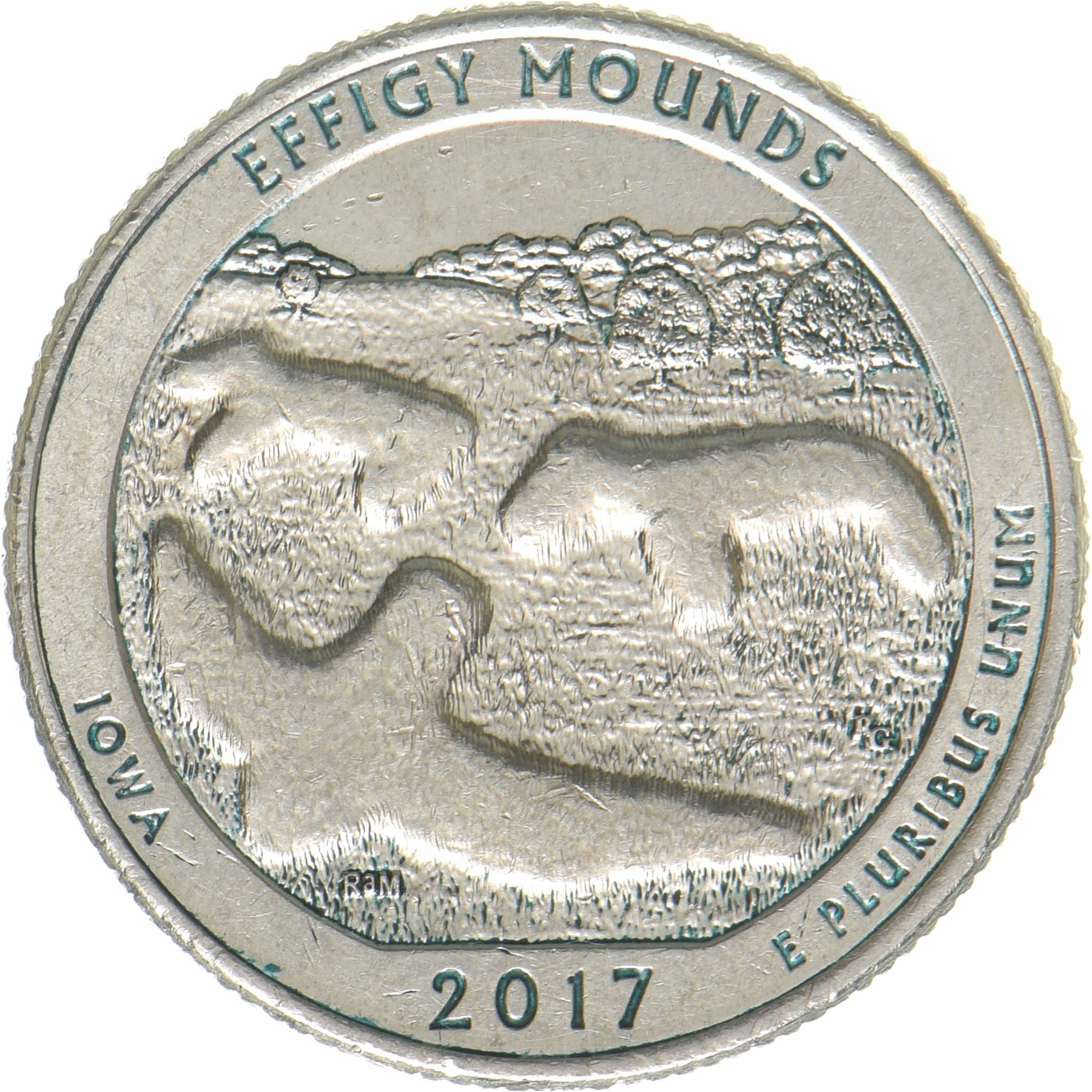United States | 1/4 Dollar Coin | Effigy Mounds | KM:653 | 2017