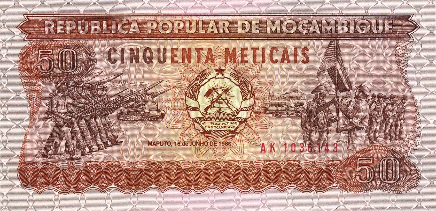 Mozambique | 50 Meticais Banknote | 1983 - 1986 | Military Activities | Training | Soldiers