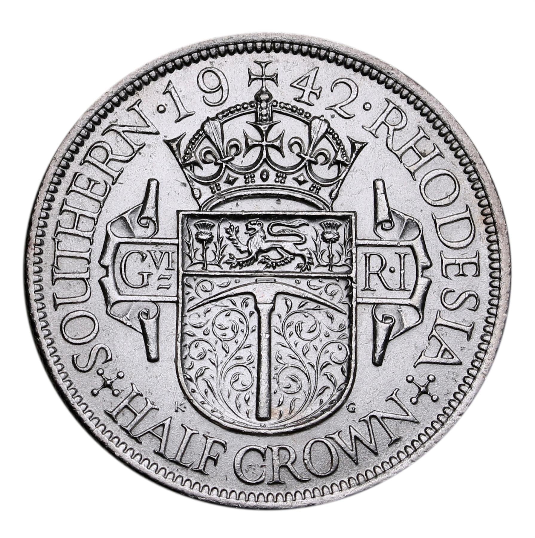 Southern Rhodesia | 1/2 Crown Coin | George VI | Crown | Shield | Pickaxe | KM:15 | 1938 - 1942