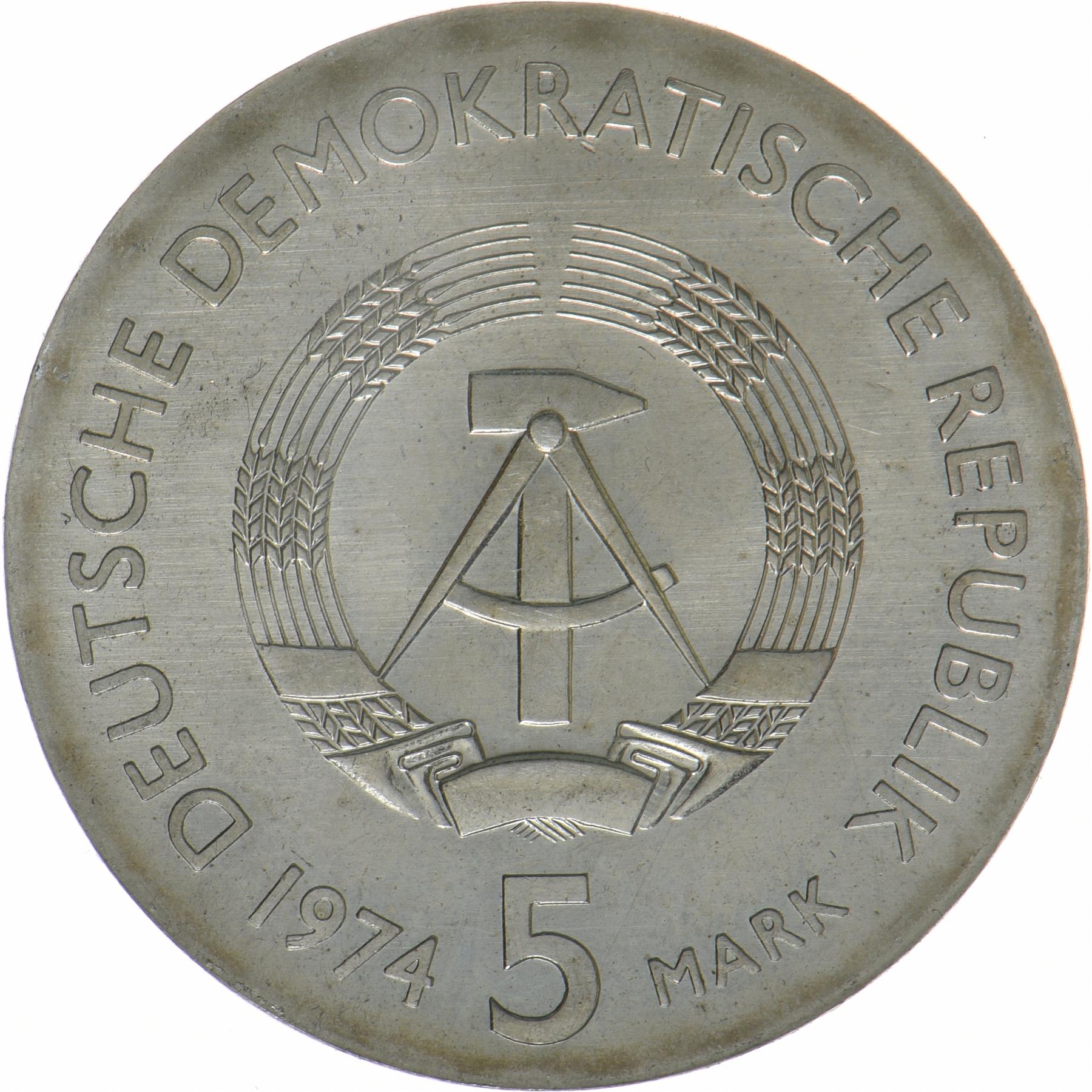 German Democratic Republic | 5 Mark Coin | Philipp Reis | KM:49 | 1974