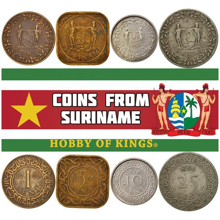 Suriname | 4 Coin Set | 1 Cent 5 10 25 Cents | 1962 - 1986
