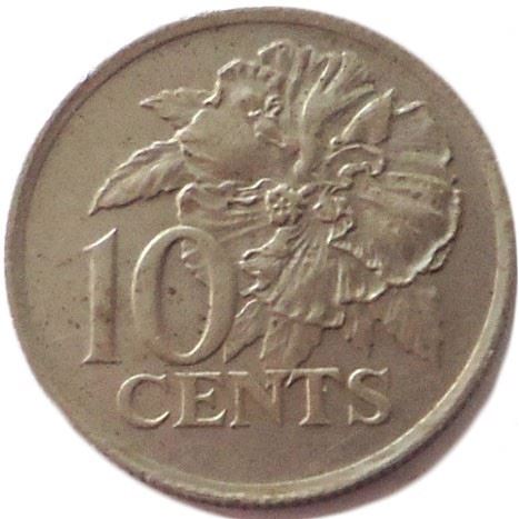 Trinidad and Tobago 10 Cents Coin | Queen Elizabeth II | Flaming Hibiscus | KM27 | 1974 - 1976
