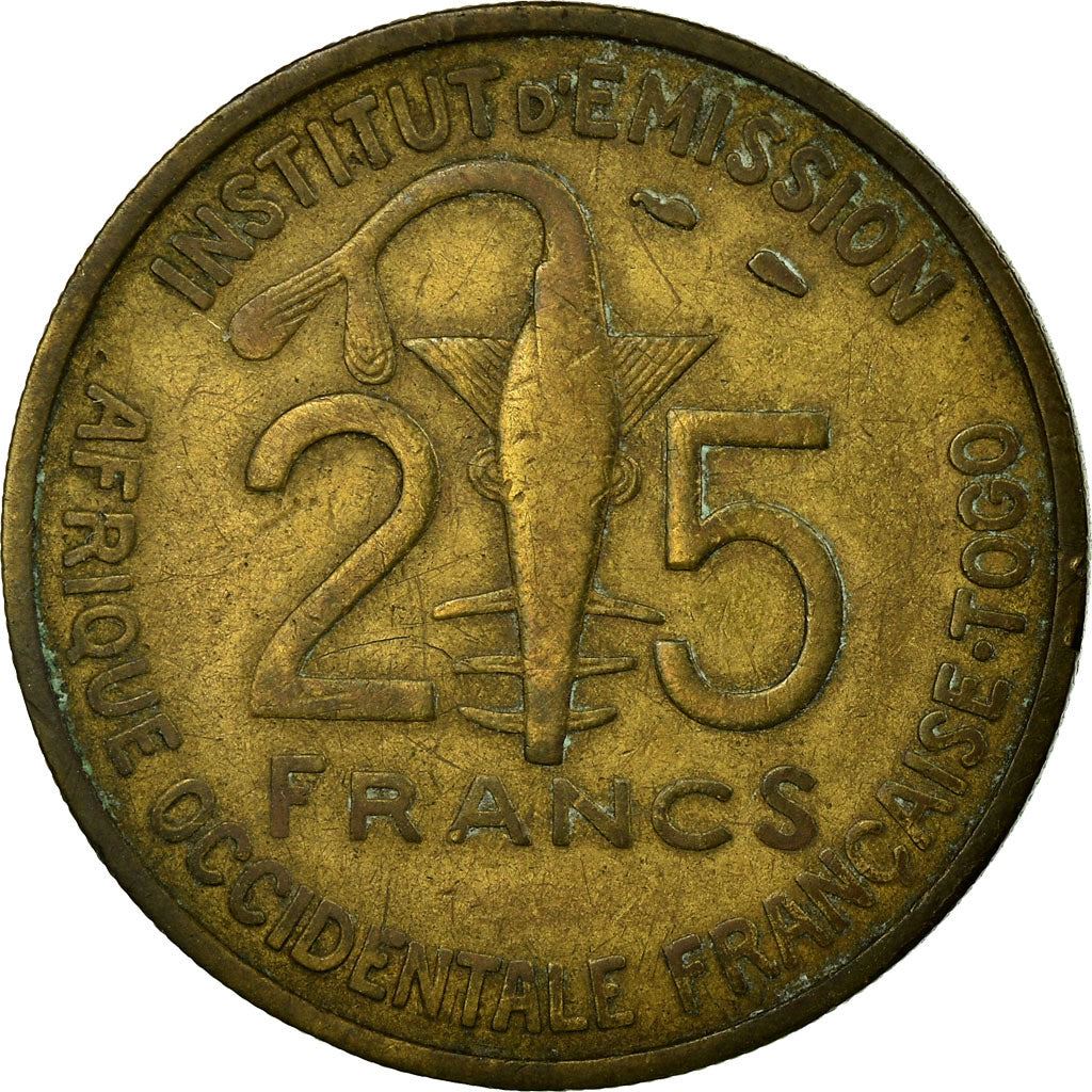French West Africa | 25 Francs Togo Coin | Sawfish | Gazelle | Maize | Km:9 | 1957