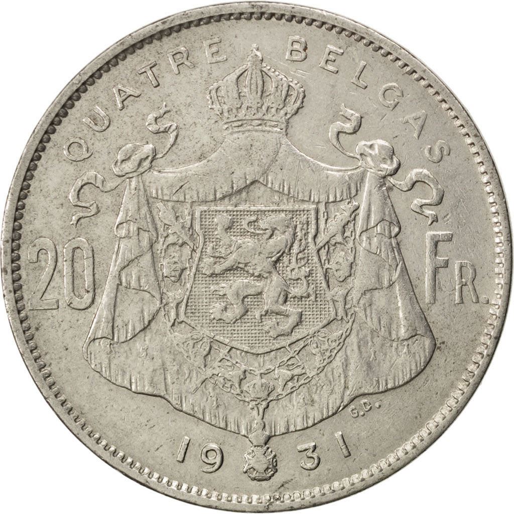 ベルギー | 4ベルガ / 20フラン硬貨 | アルベール1世国王 | Km:101 | 1931 - 1932