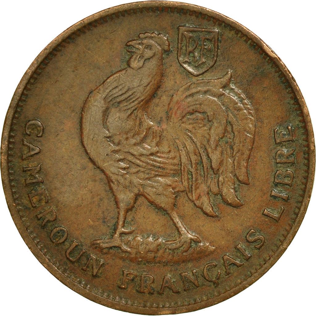 French Cameroon | 1 Franc Coin | Rooster | Lorraine Cross | Km:7 | 1943