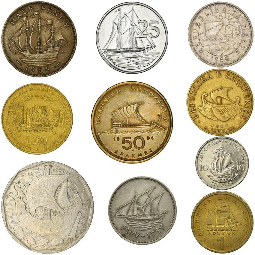 Mixed Coins with Ships | Galleons | Triremes | Caravels | Frigate | Cogs | Carracks