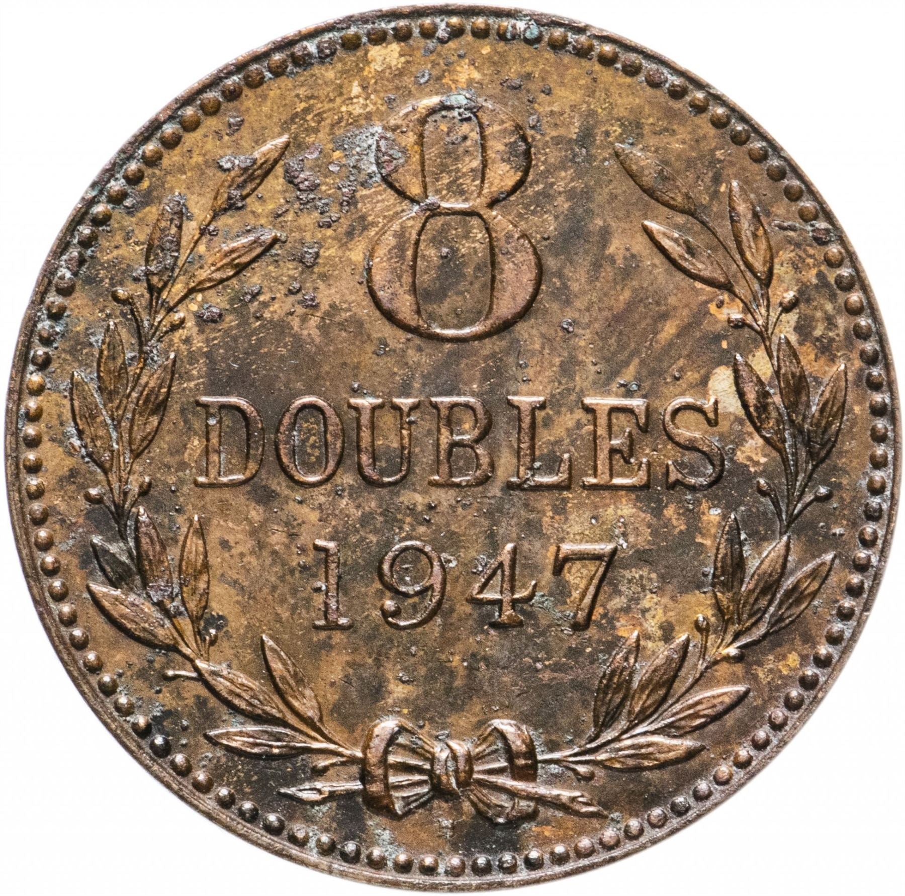 Guernsey 8 Doubles Mynt | Våpenskjold | KM14 | 1914 - 1949