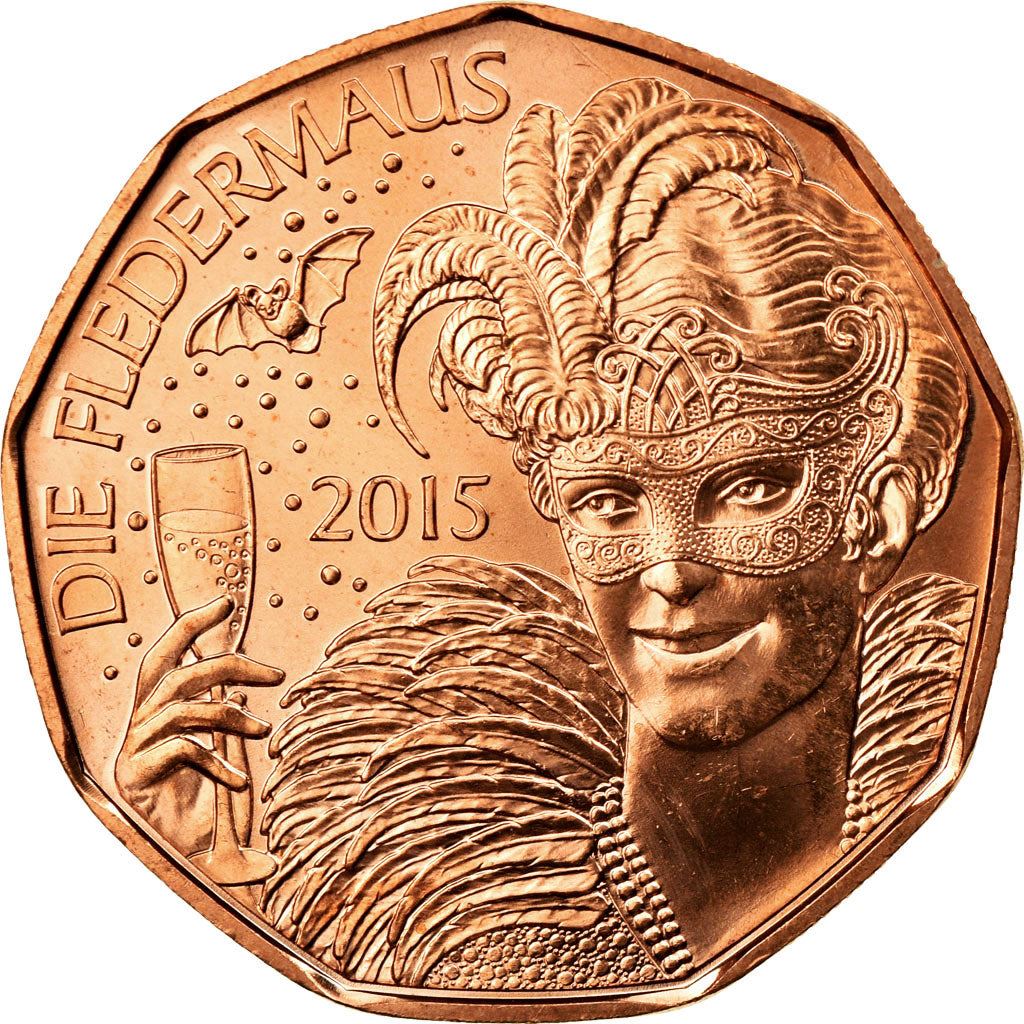 Austria | 5 Euro Coin | Operetta Bat | Champagne Glass | Masquerade Mask | Km:3237 | 2015