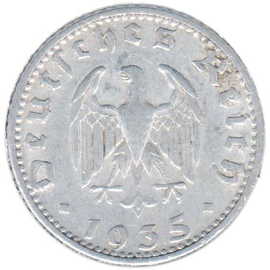 Tysk Tredje Rike 50 Reichspfennig Mynt | KM87 | 1935