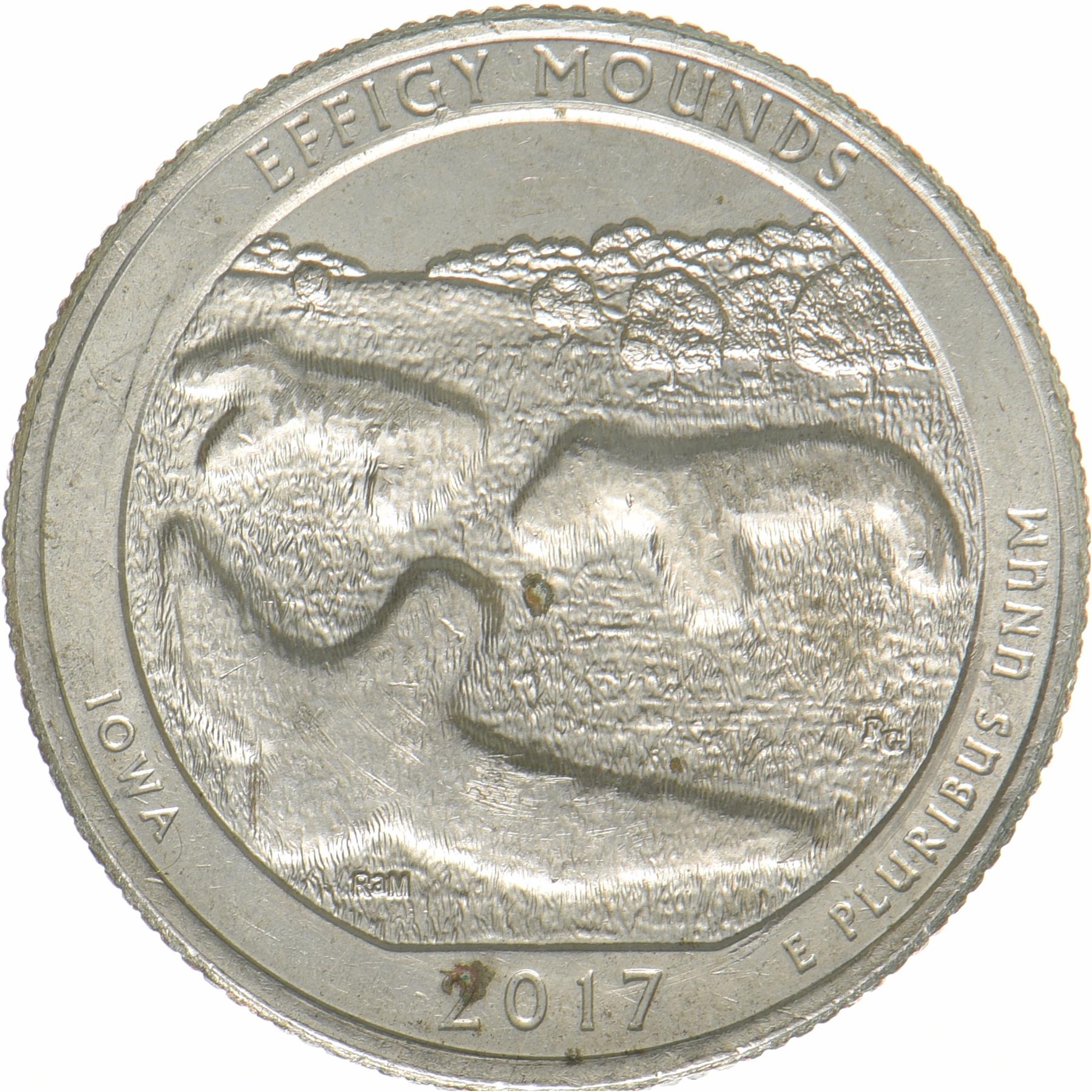 United States | 1/4 Dollar Coin | Effigy Mounds | KM:653 | 2017