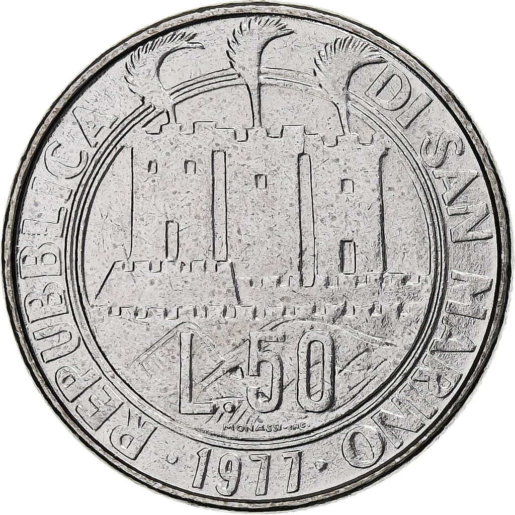 San Marino | 50 Lire Coin | the three towers | Km:68 | 1977