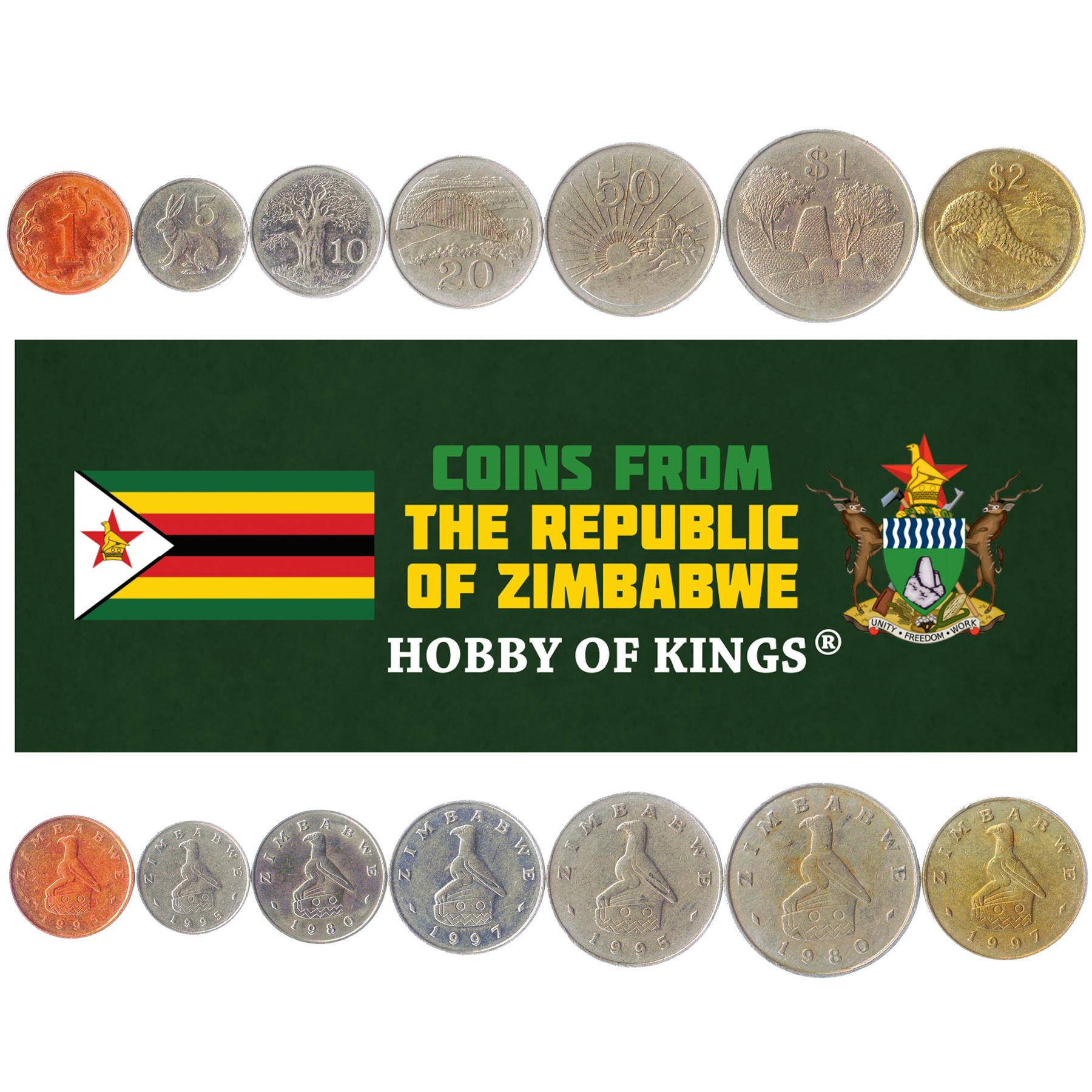 Zimbabwe | 7 Coin Set | 1 Cent 5 10 20 50 Cents 1 Dollar 2 Dollars | 1980 - 1999