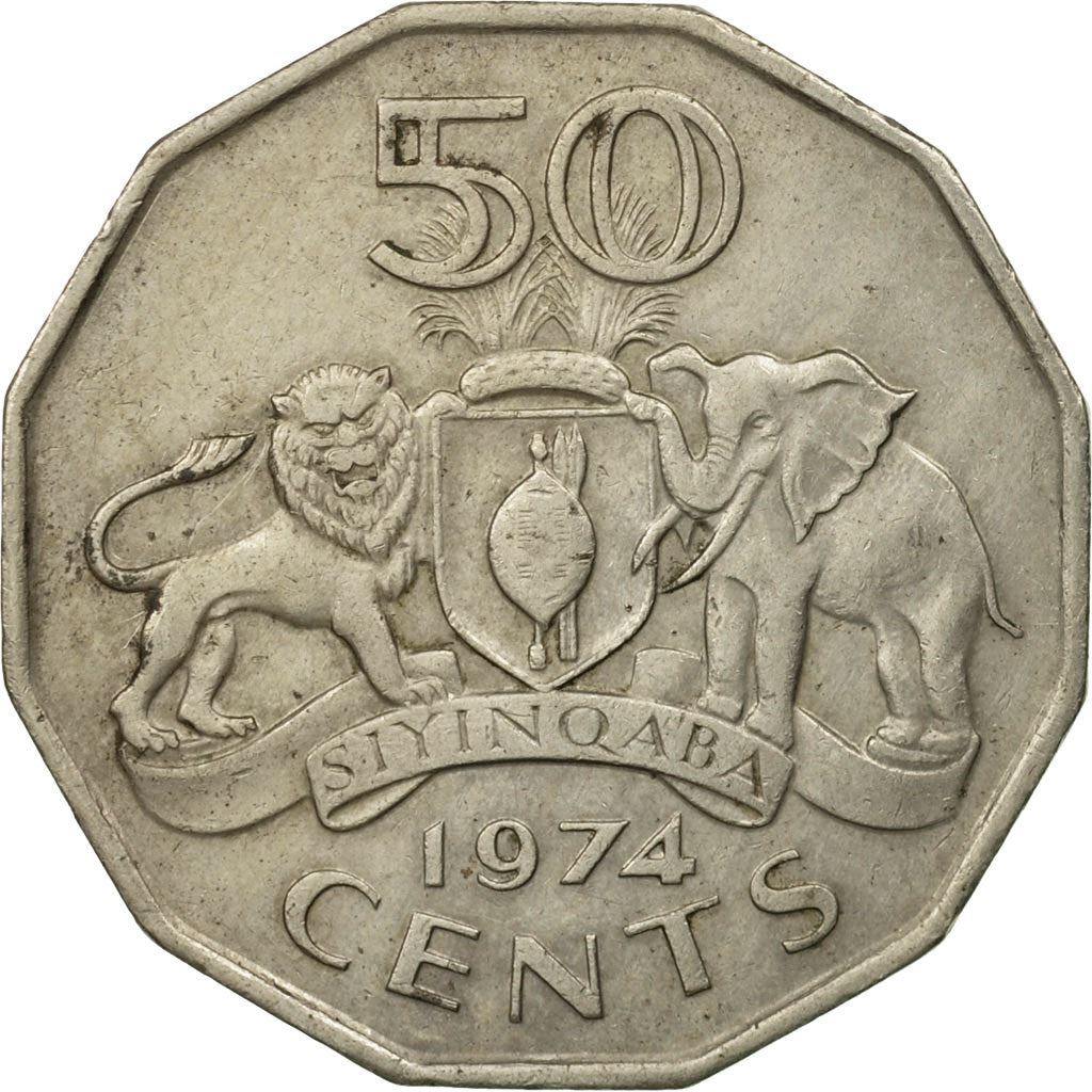 Esvatinis 50 centų moneta | Karalius Sobhuza II | Liūtas | Dramblys | KM12 | 1974 - 1981
