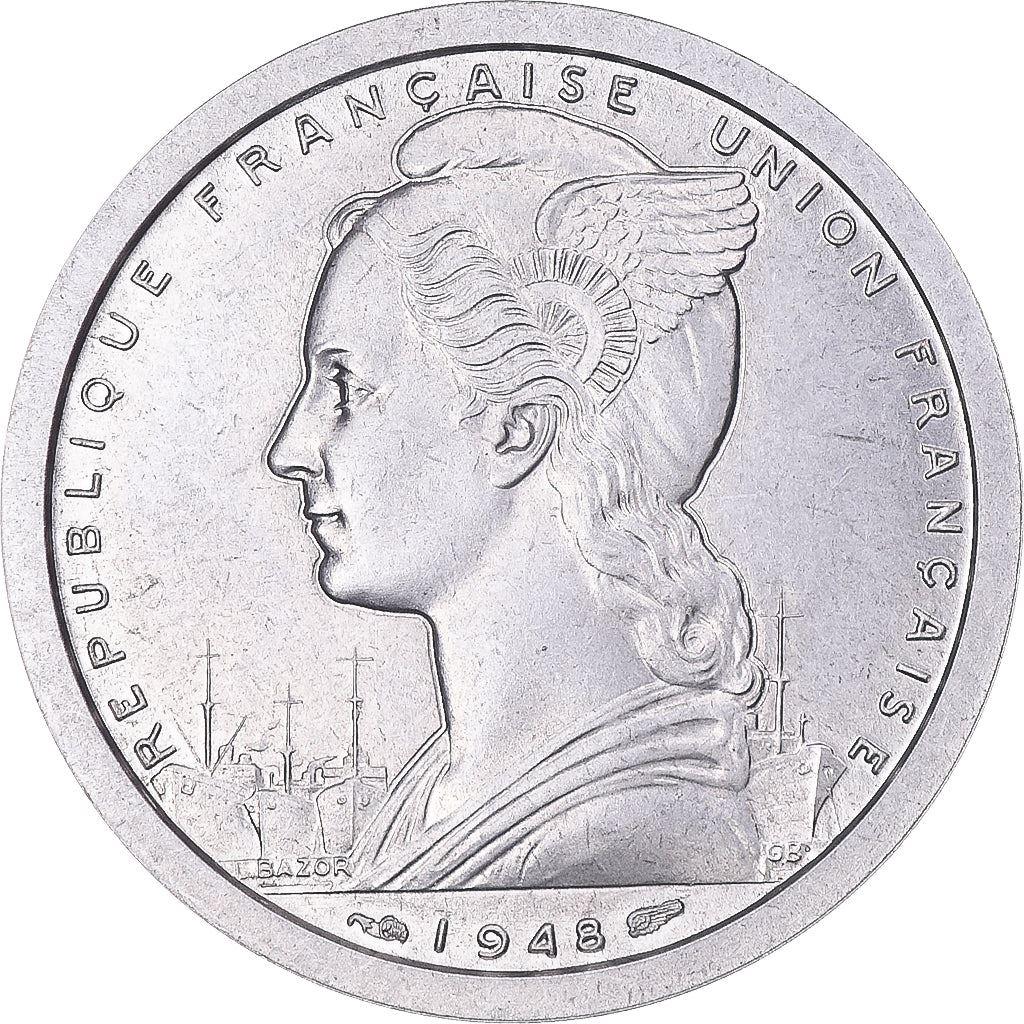French Somaliland | 2 Francs Coin | Marianne | Waterbuck | Km:5 | 1948 - 1949