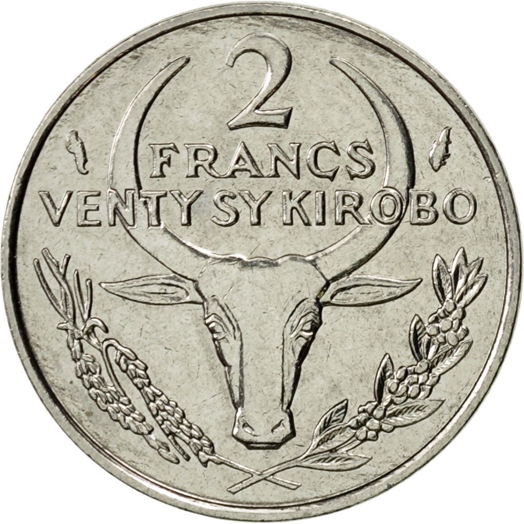 Madagascar | 2 Francs Coin | Zebu | Flower | Km:9 | 1965 - 1989