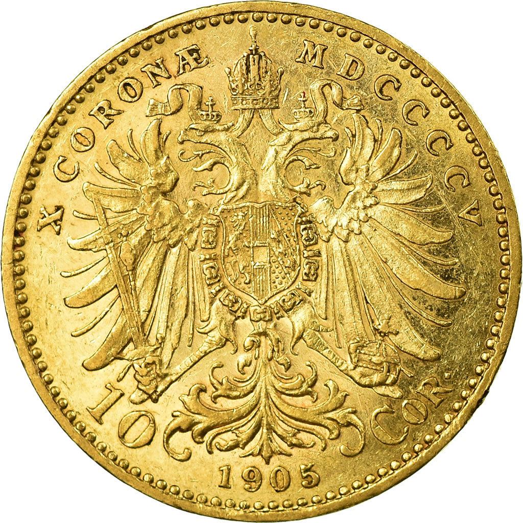 Austrian Empire | 10 Corona Coin | Emperor Francis Joseph I | Imperial Eagle | Habsburg-Lorraine Shield | Km:2805 | 1896 - 1906