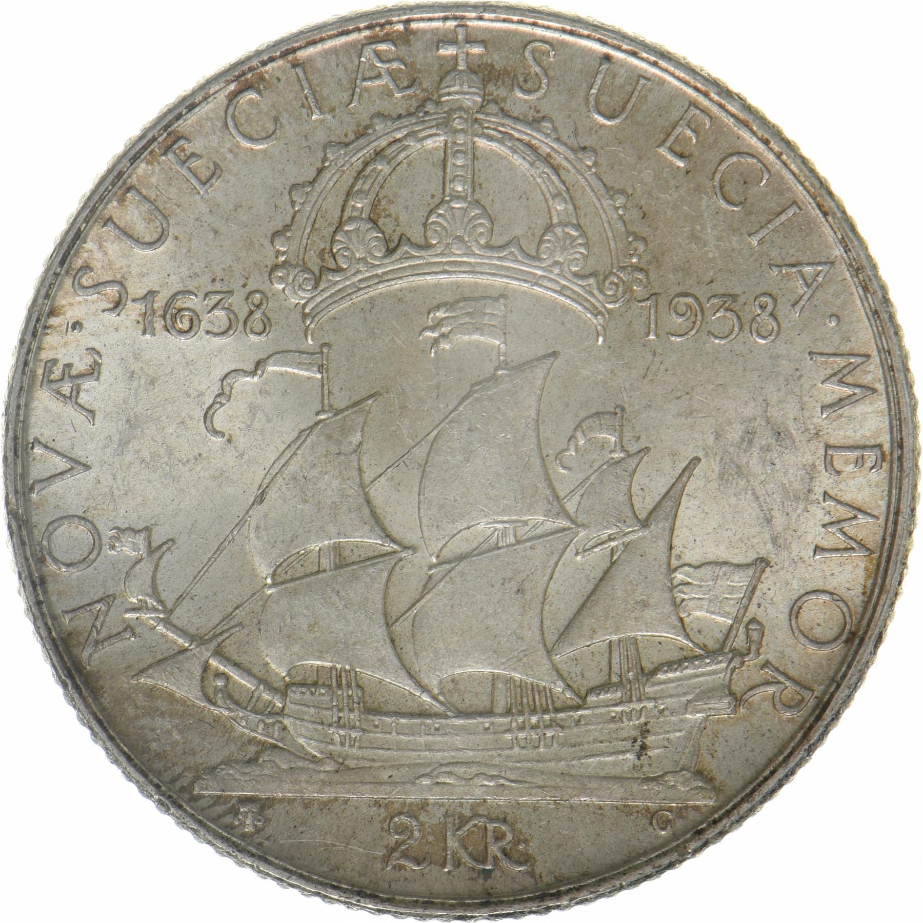 Sweden | 2 Kronor Coin | Sweden Settlement | KM:807 | 1938