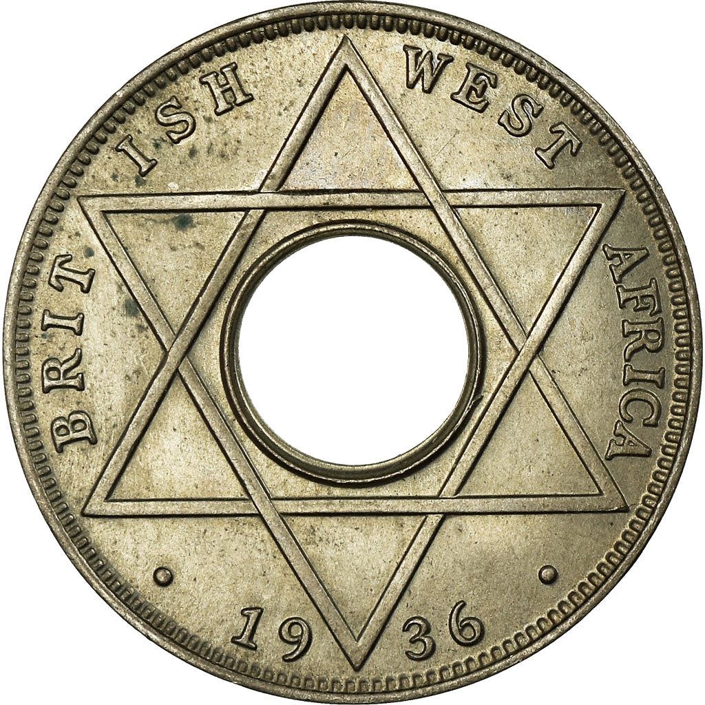 British West Africa | 1/10 Penny Coin | Crown | Hexagram | Edward VIII | Km:14 | 1936
