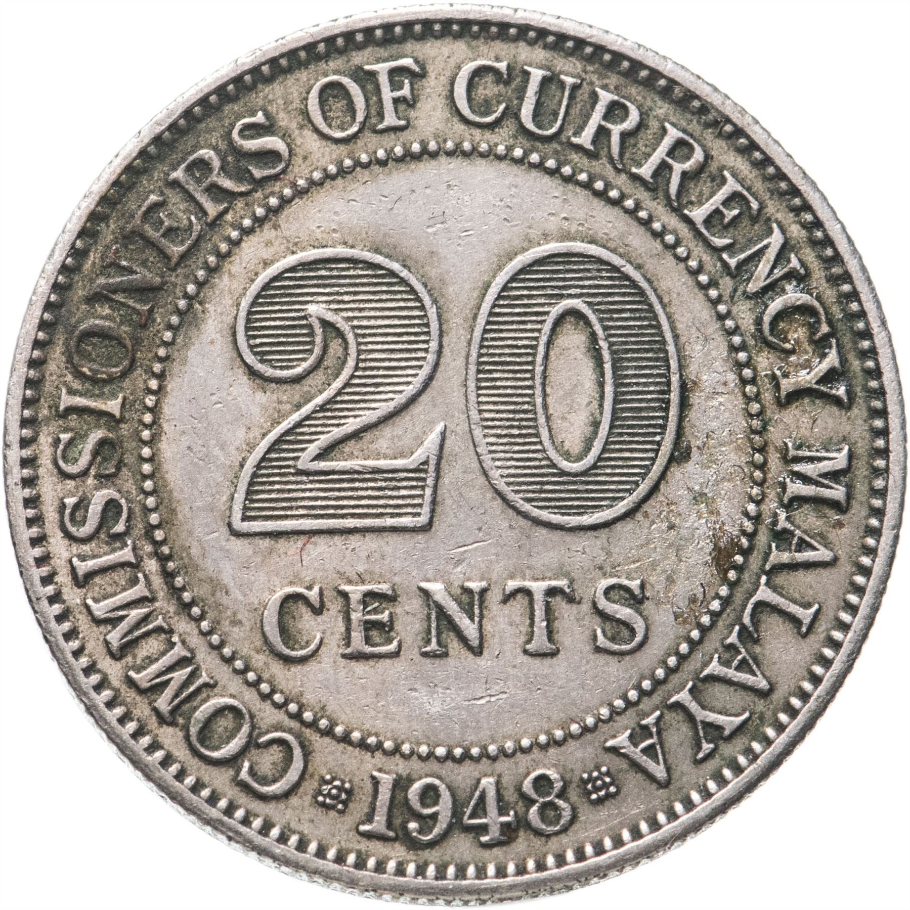 Malaya | 20 Cents Coin | George VI | Km:9 | 1948 - 1950