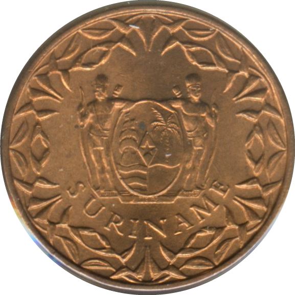 Suriname | 1 Cent Coin | Red Palulu Flower | Wreath | Natives | Km:11 | 1962 - 1972