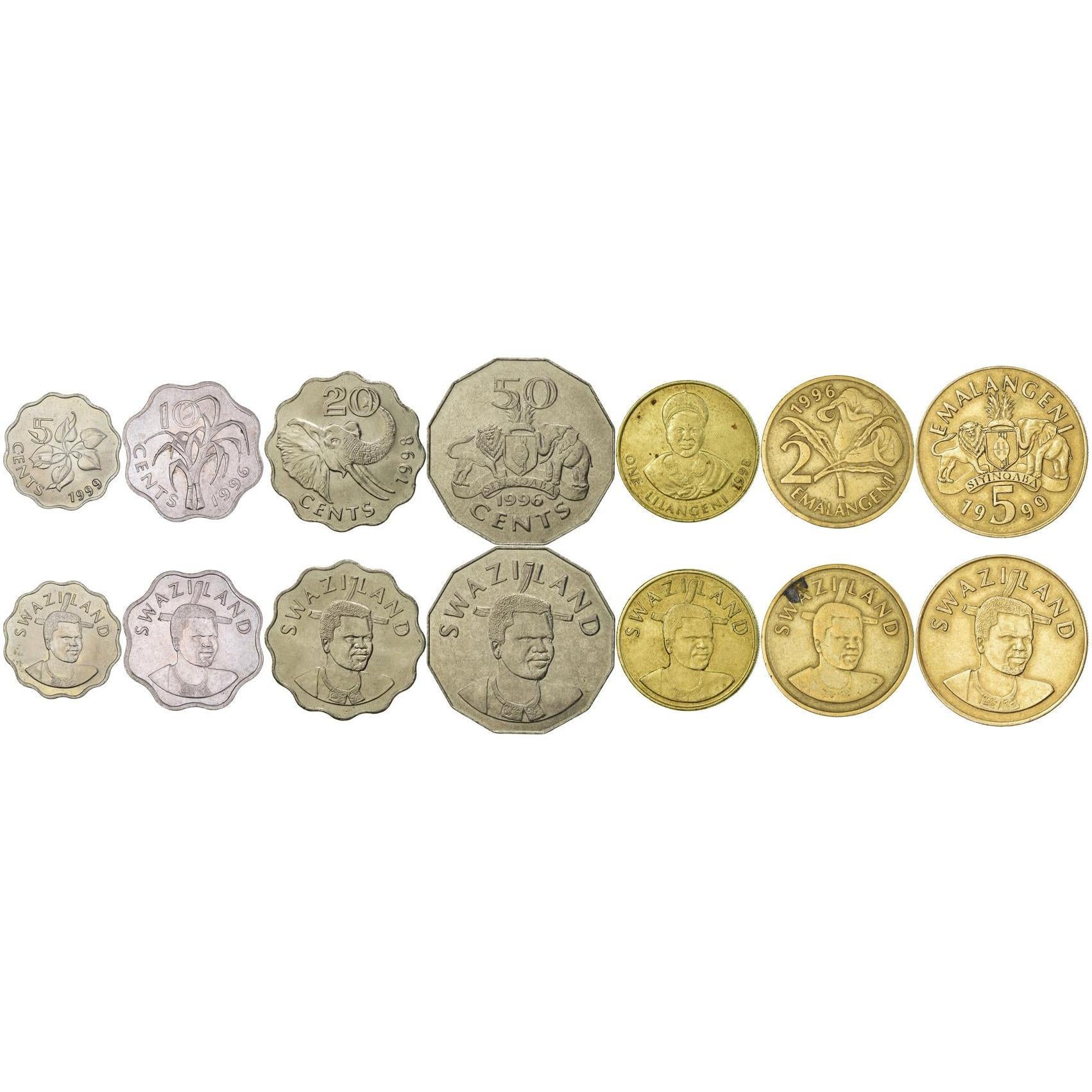 Kingdom of Swaziland, Kingdom of Swaziland | 7 Coin Set | 5 10 20 50 Cents 1 Lilangeni 2 5 Emalangeni | 1995 - 2010