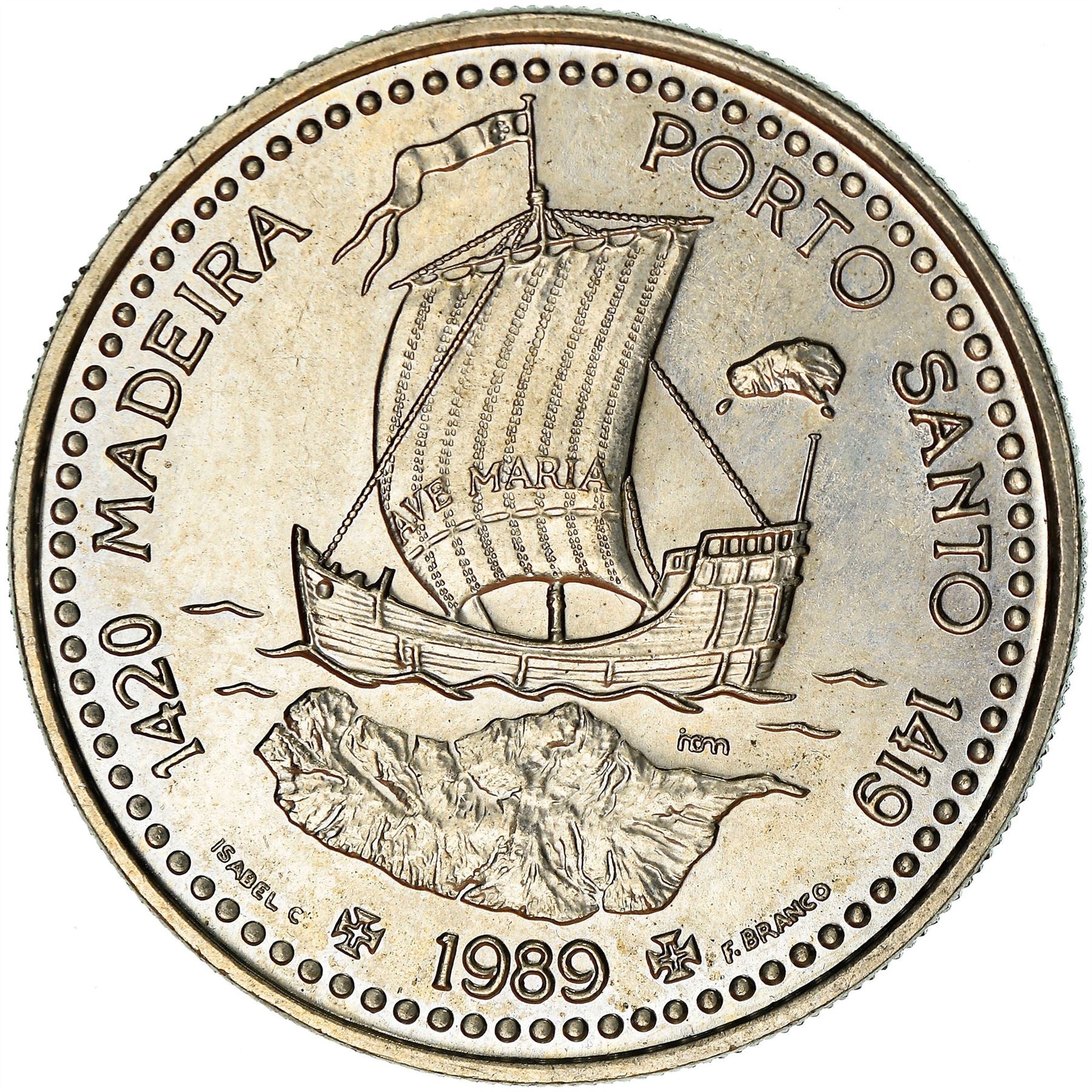 Portugal 100 Escudos Coin | Madeira | Porto Santo | Order of Christ | Caravel | KM647 | 1989