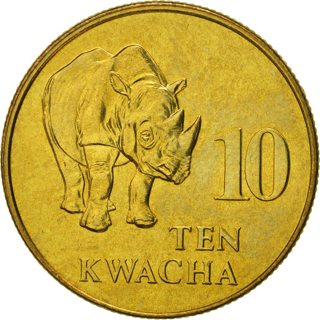 Zambia | 10 Kwacha Coin | Black rhinoceros | Km:32 | 1992