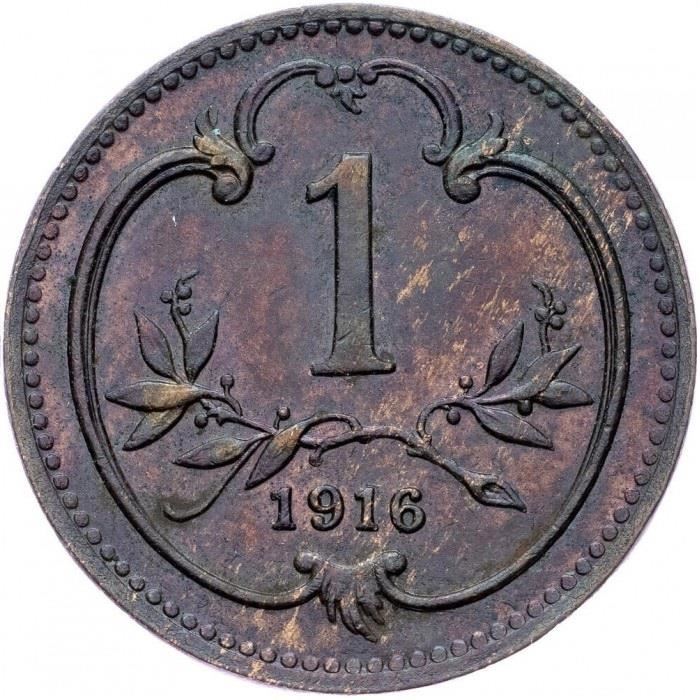 Austrian Empire | 1 Heller Coin | Art Nouveau | Austrian Escutcheon | Km:2823 | 1916