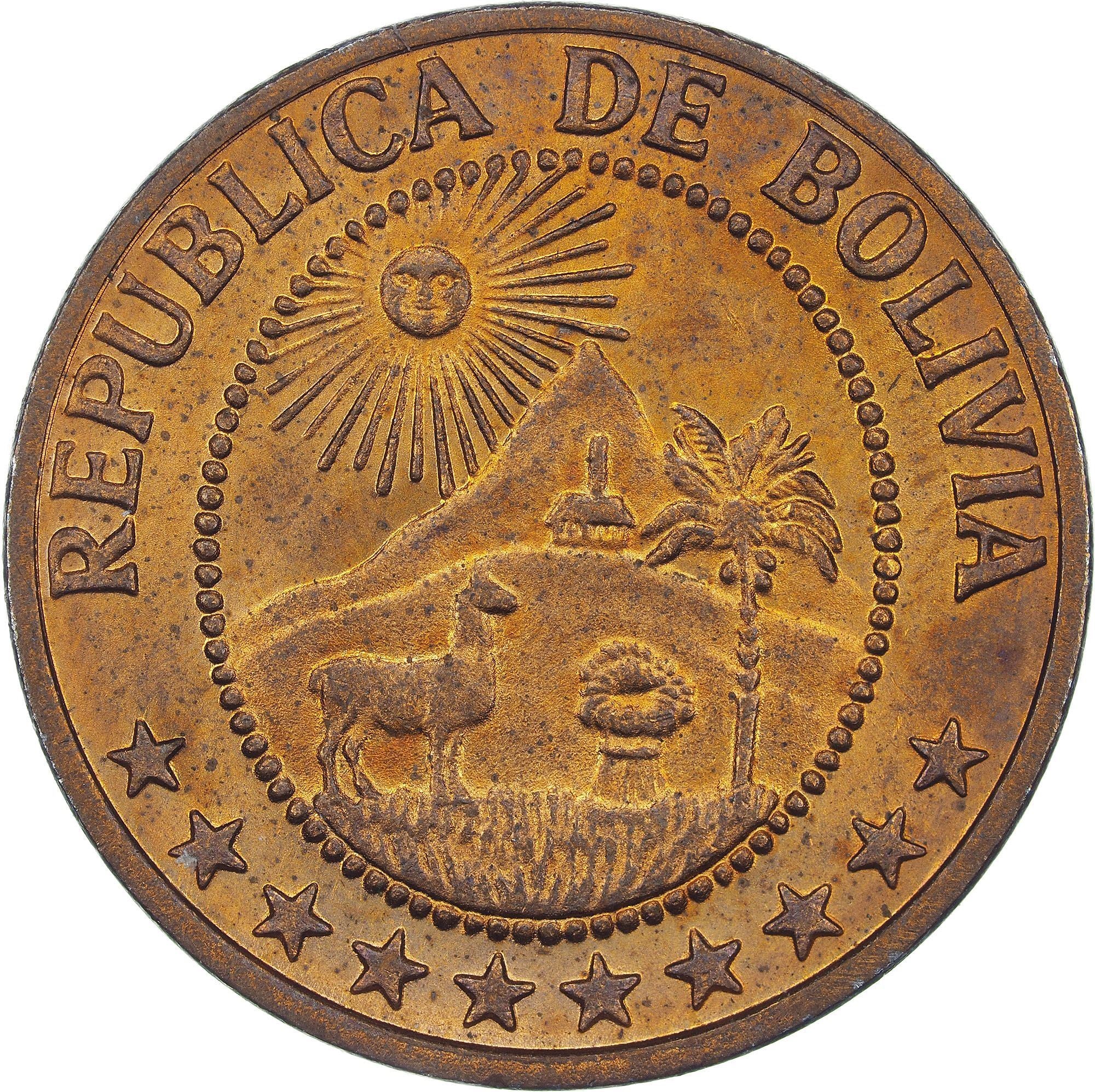 Bolivia | 5 centavos | verkoperd staal | Wapen | KM:187 | 1965-1970