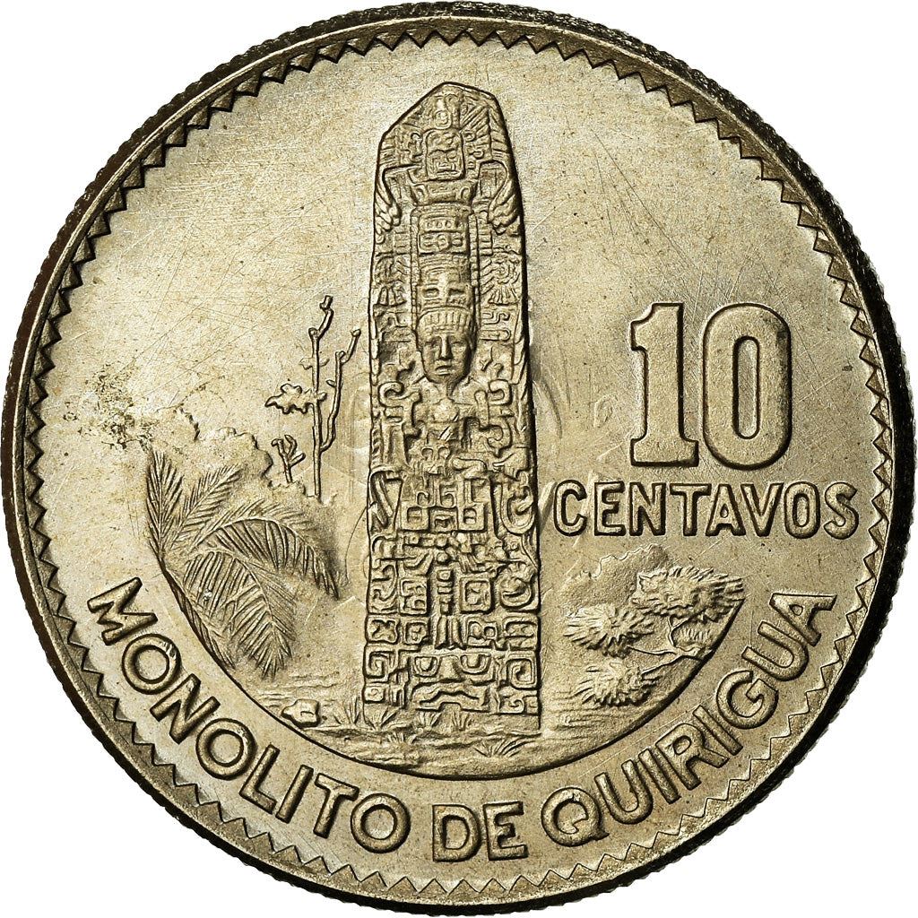 Guatemala | 10 Centavos Coin | Mayan Pillar | Km:267 | 1965 - 1970