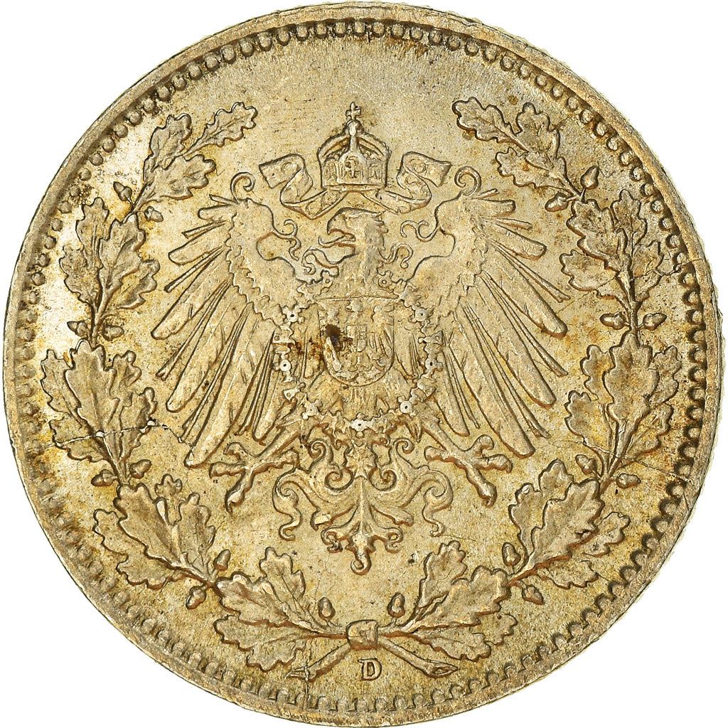 German Empire 1/2 Mark Coin | Deutsches Reich | Wilhelm II | Type 2 | KM17 | 1905 - 1919