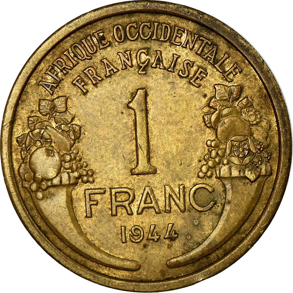 French West Africa | 1 Franc Coin | Marianne | Cornucopia | Berries | Km:2 | 1944