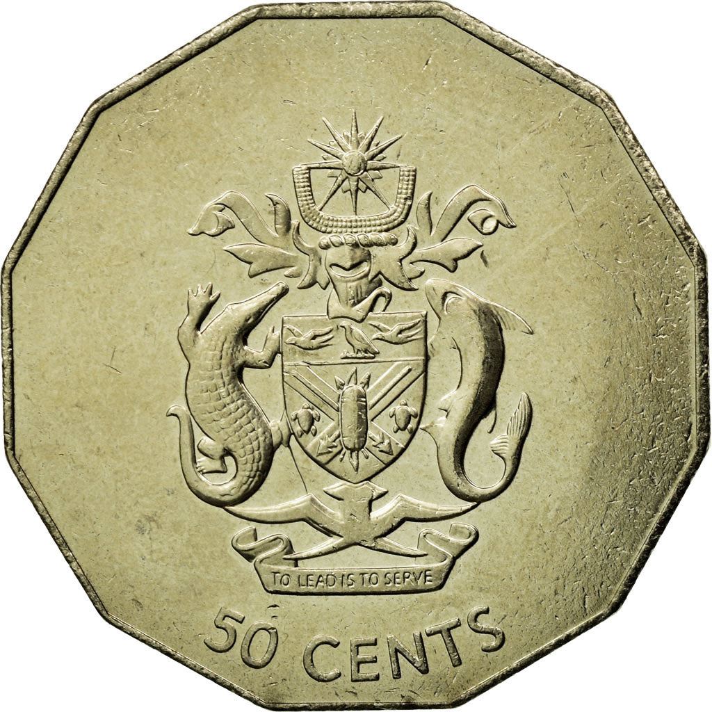 솔로몬 제도 | 50 센트 동전 | 엘리자베스 2세 | 솔로몬 방패와 문장 | Km:29 | 1990 - 2005
