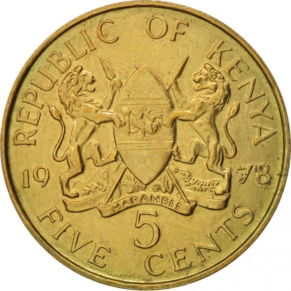 Kenya 5 Centesimi | Moneta Jomo Kenyatta 1963 - 1978 | KM10 | 1969 - 1978