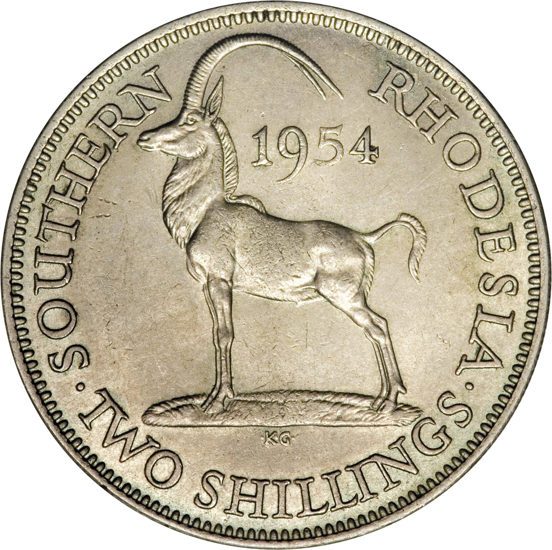 Southern Rhodesia | 2 Shillings Coin | Elizabeth II | Sable Antelope | KM:30 | 1954