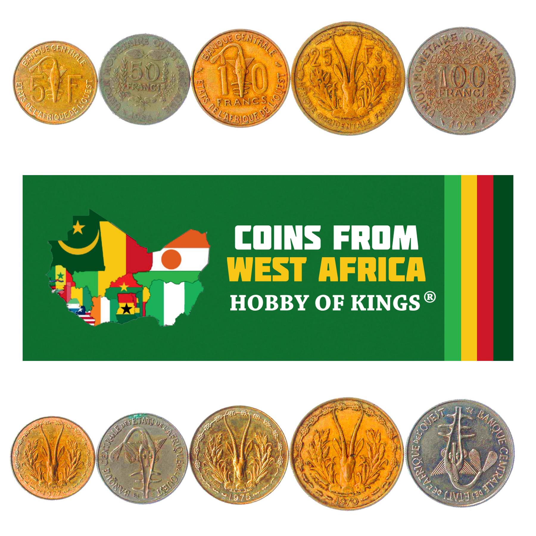 Afrep 2m Coin 5 Coins From Western African States (Fca) 1961-2019 5-100 Francs Old M