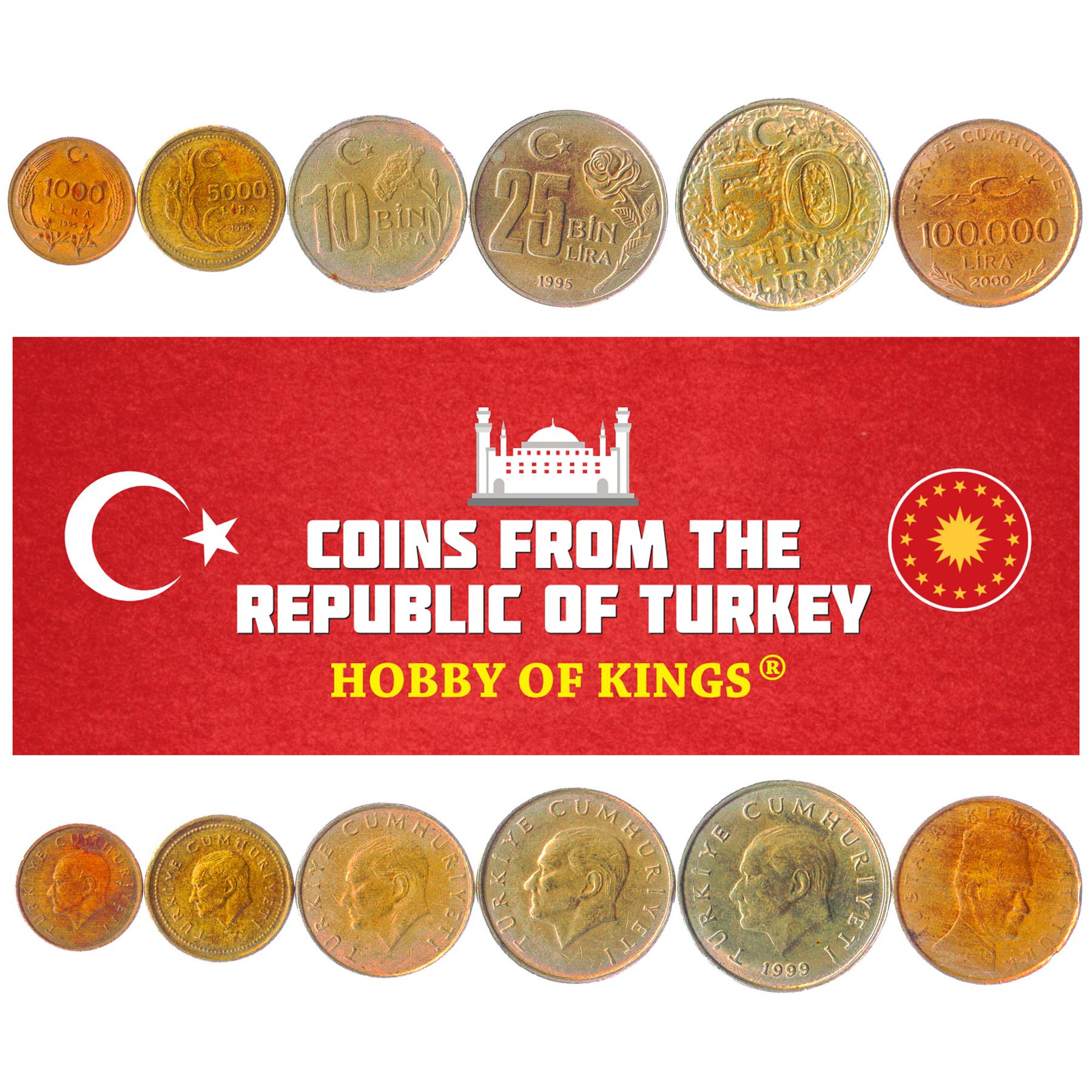 Turkey | 6 Coin Set | 1000 5000 10 000 25 000 50 000 100 000 Lira | 1995 - 2000