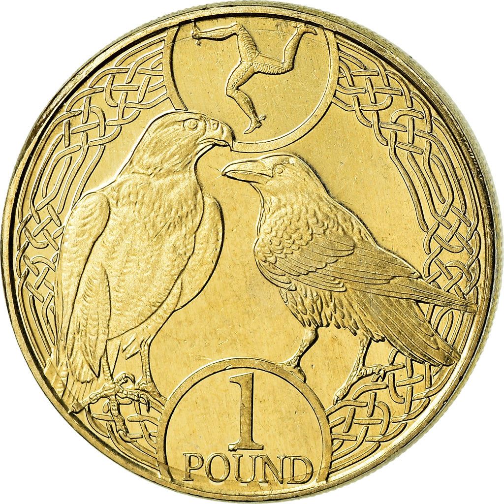 Isle of Man | 1 Pound Coin | Peregrine Falcon | Raven | Queen Elizabeth II | Km:1603 | 2017 - 2021
