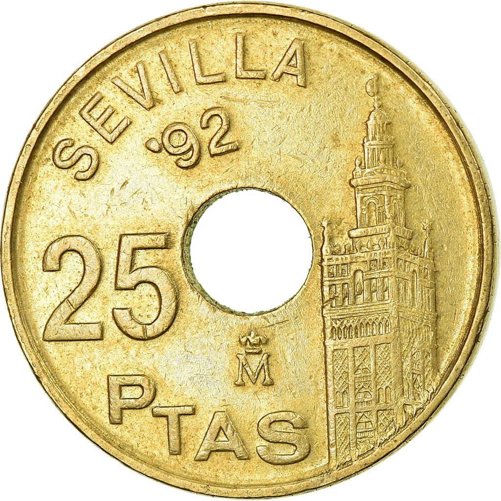 Spain 25 Pesetas - Juan Carlos I Giralda Coin KM904 1992 Painting