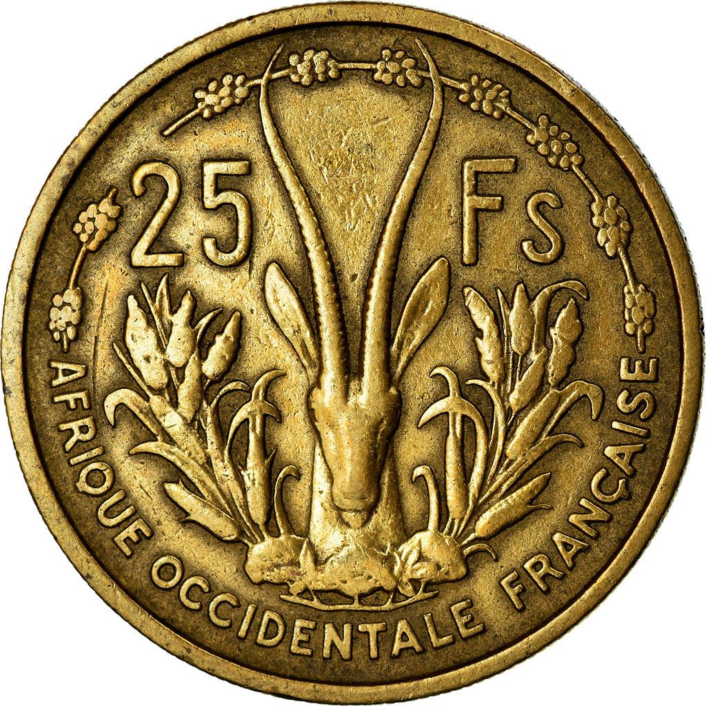 French West Africa | 25 Francs Coin | Marianne | Gazelle | Maize | Km:7 | 1956
