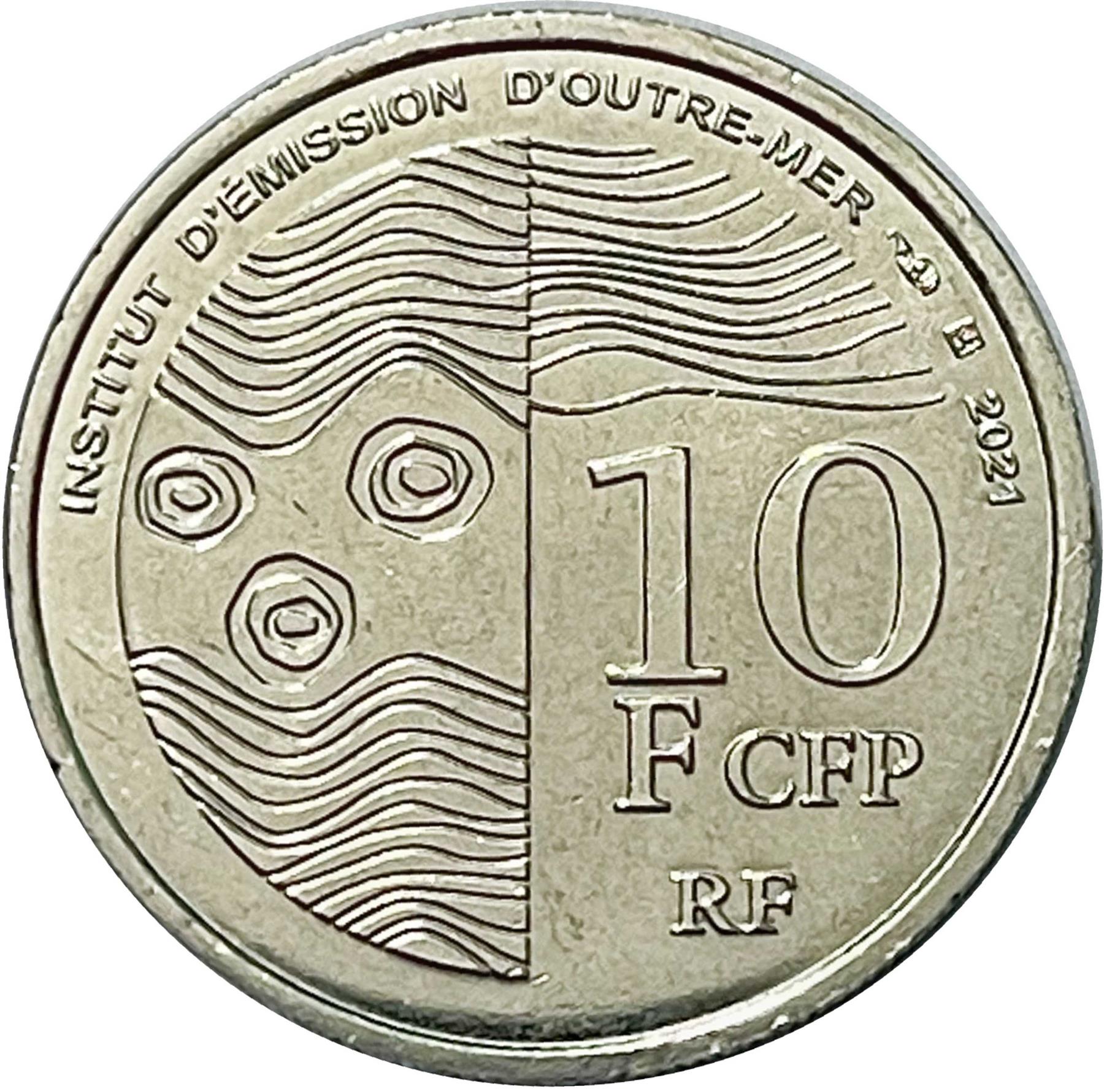 French Pacific Territories | 10 Francs Cfp Coin | Waves | Canoe | Marine Fauna | 2021 - 2022