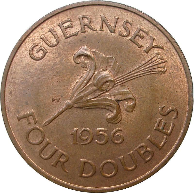 Guernsey | 4 Doubles Coin | Queen Elizabeth II | Lily | KM15 | 1956 - 1966