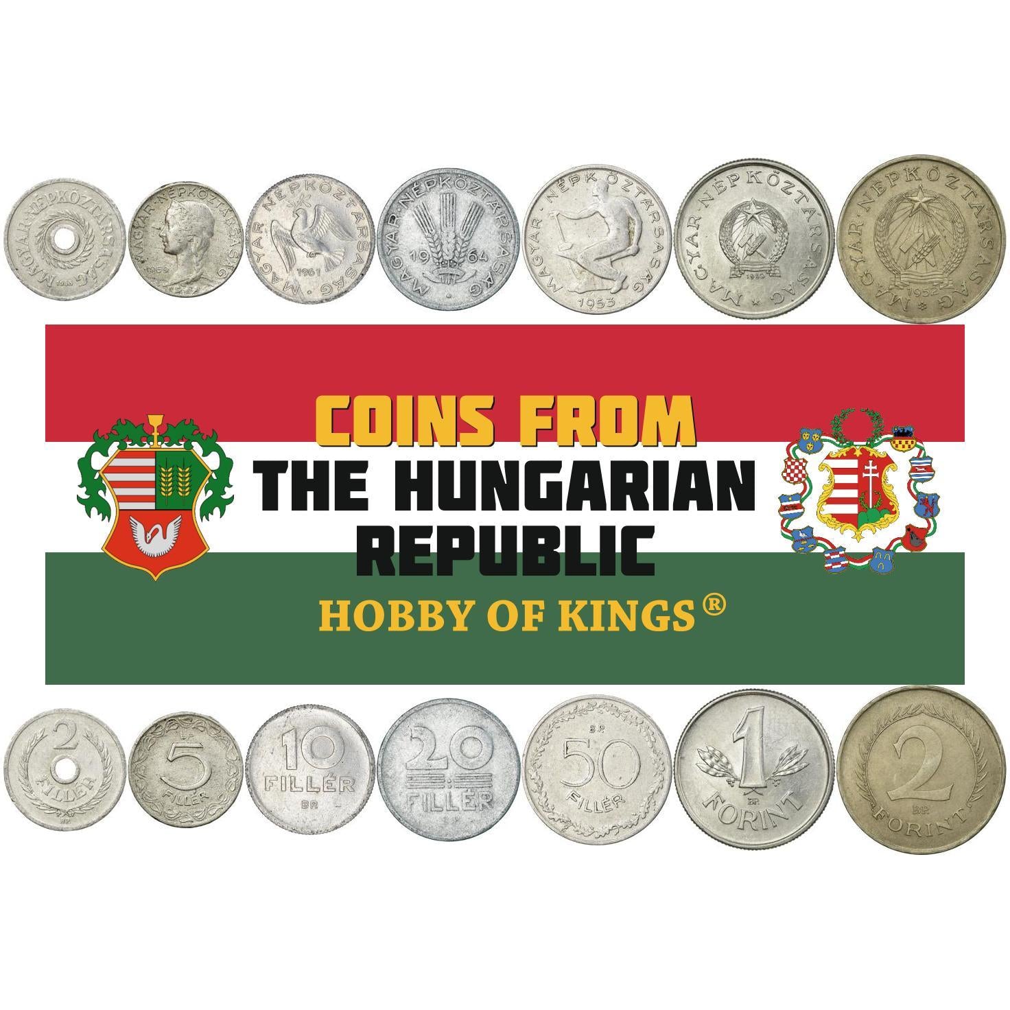 Hungarian 7 Coin Set 2 5 10 20 50 Filler 1 2 Forint | Dove | Lady Hungaria | Hungary | 1949 - 1966