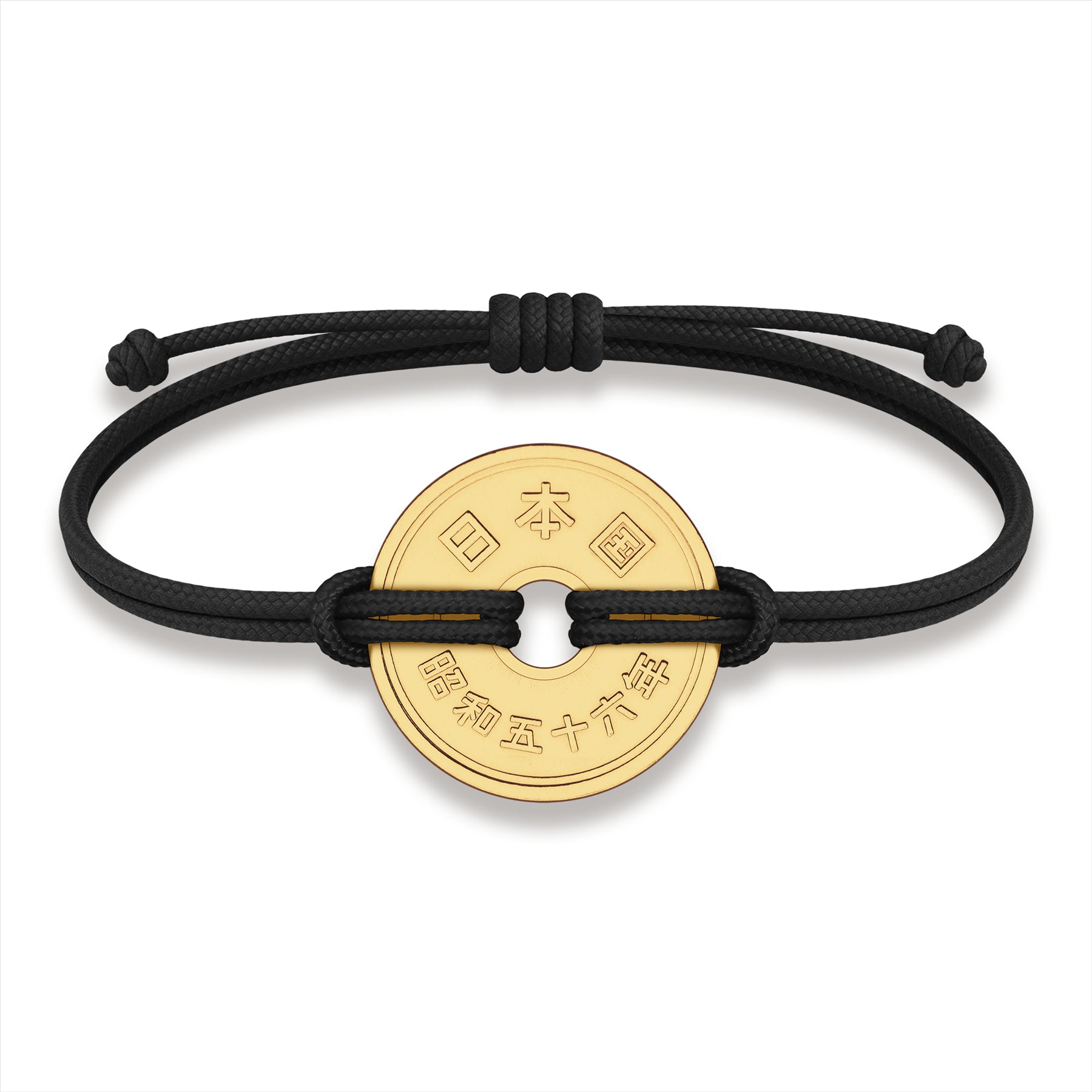 Good Luck Coin Bracelet | Black String Thread Wristband | Japan Coin 5 Yen | 18k Gold Plated Fortune Wealth & Protection