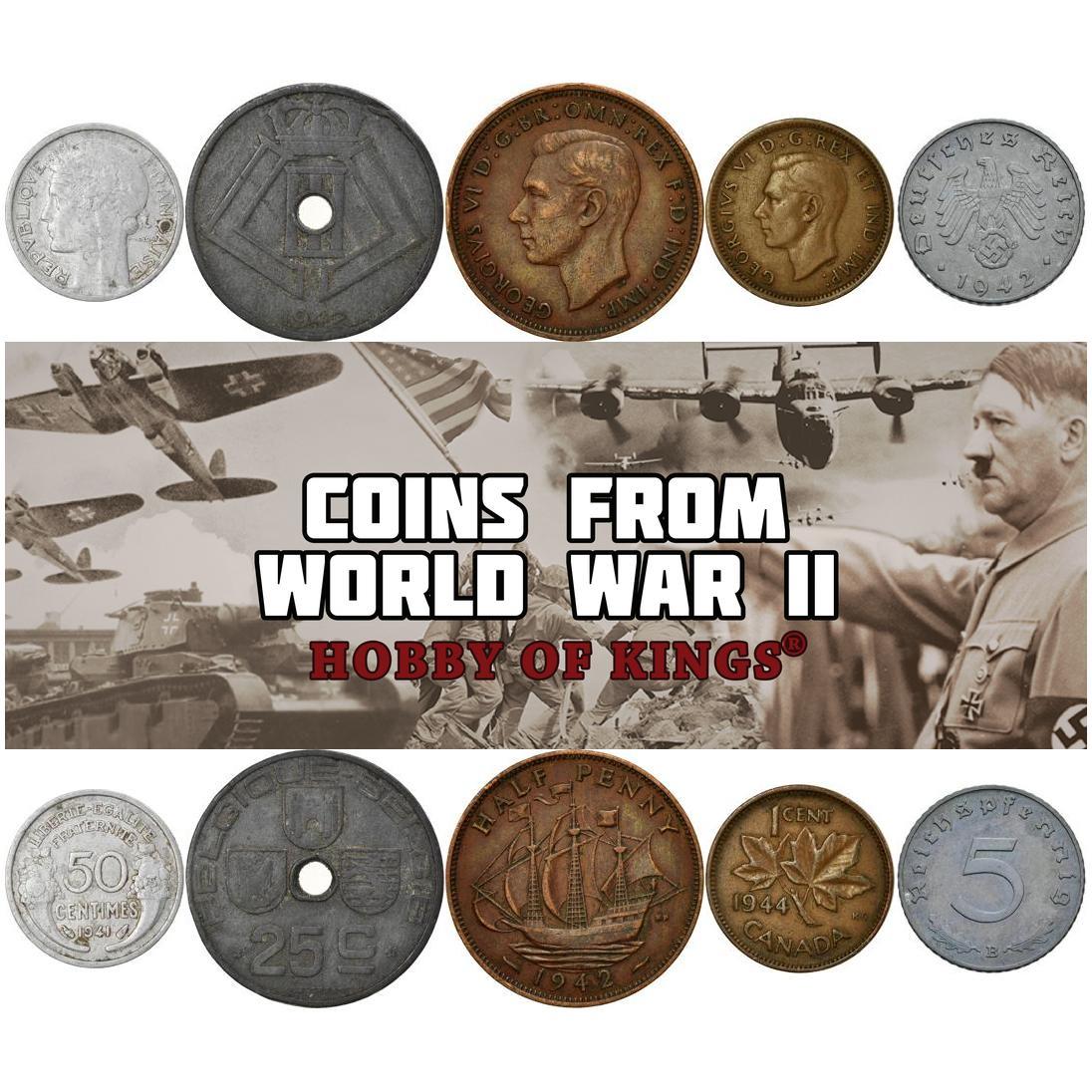Mixed Coins From WW2 Participants | WWII Countries | Wartime Coins | Allied Powers | Axis Powers | Coins From World War 2 | Second World War | 1939-1945