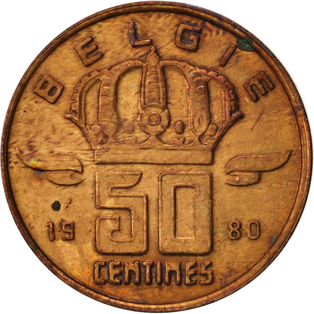 Belgium | 50 Centimes Coin | Miner | Lamp | Crown | KM:145 | 1952 - 2001